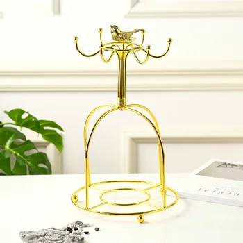 

Gold Plated Birdcage Cup Holder Stainless Steel Coffee Cup Holder Tea Cup Hang Rack Home Room Decoration Drop Shipping bartender