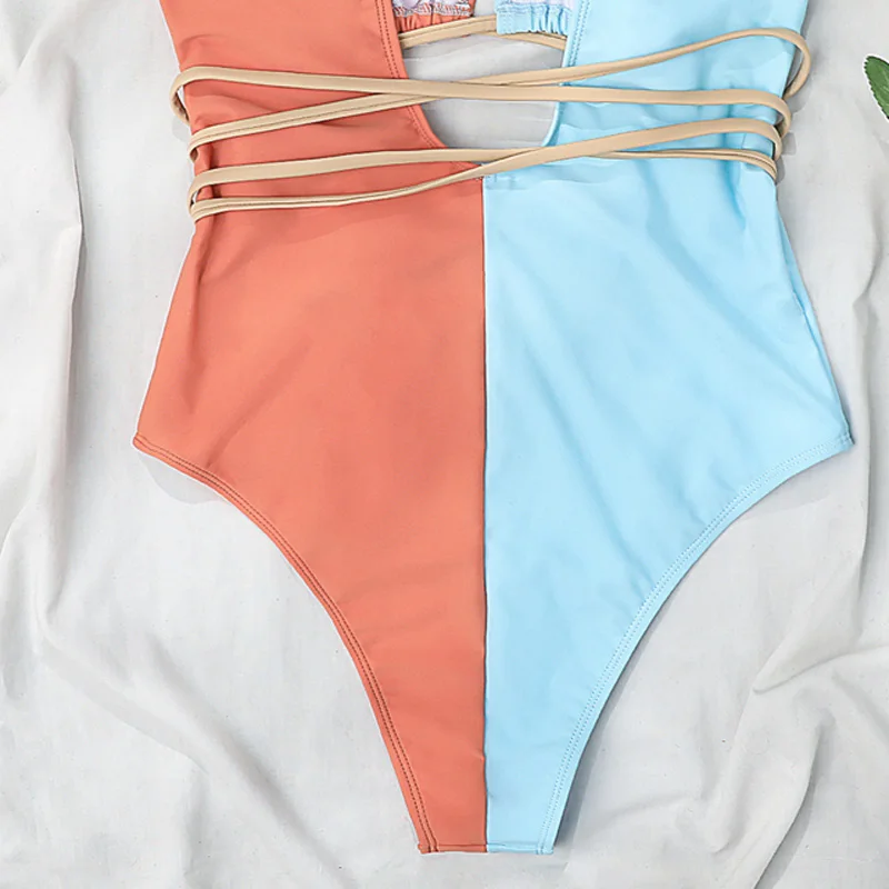 Rings Diary Western Style Color Matching The Waist Hollow Out Women's Swimsuit Strappy Conjoined Backless Sexy Bikini Swimwear