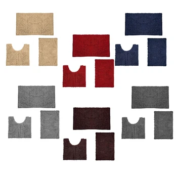 

3Pcs Bathroom Rug Set Absorbent Plush Shaggy Chenille U-Shape Contour Toilet Mat