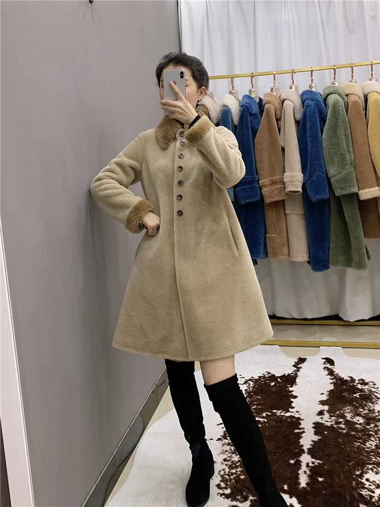 OFTBUY длинная парка зимняя куртка Женское пальто из натурального меха тканая шерсть плюшевый флис медведь плюшевая верхняя одежда модная уличная