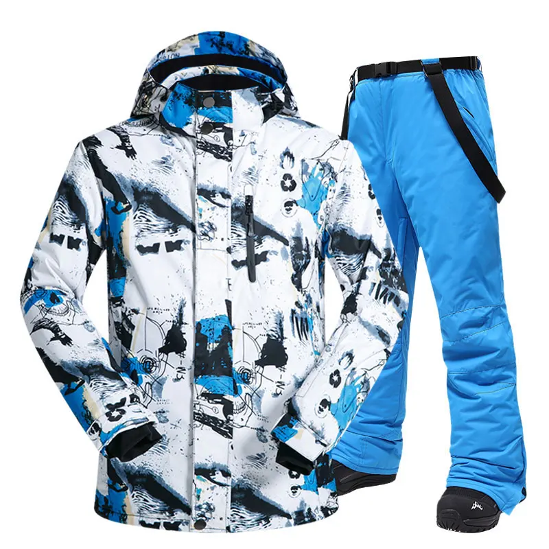 Лыжный костюм для мужчин зимний теплый ветрозащитный водонепроницаемый Спорт на открытом воздухе зимние куртки и брюки Горячая Лыжная Экипировка для мужчин t сноуборд куртка для мужчин бренд - Цвет: BLAN AND BLUE