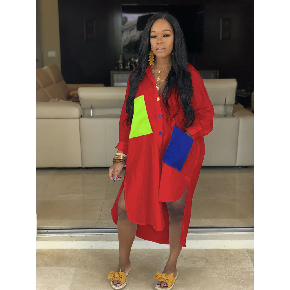 Vestidos para mujer, blusa de fiesta para mujer, de vestir, Tops y blusas para mujer, bolsillo de parche Popular con camisa grande, camisa suelta| Vestidos| - AliExpress