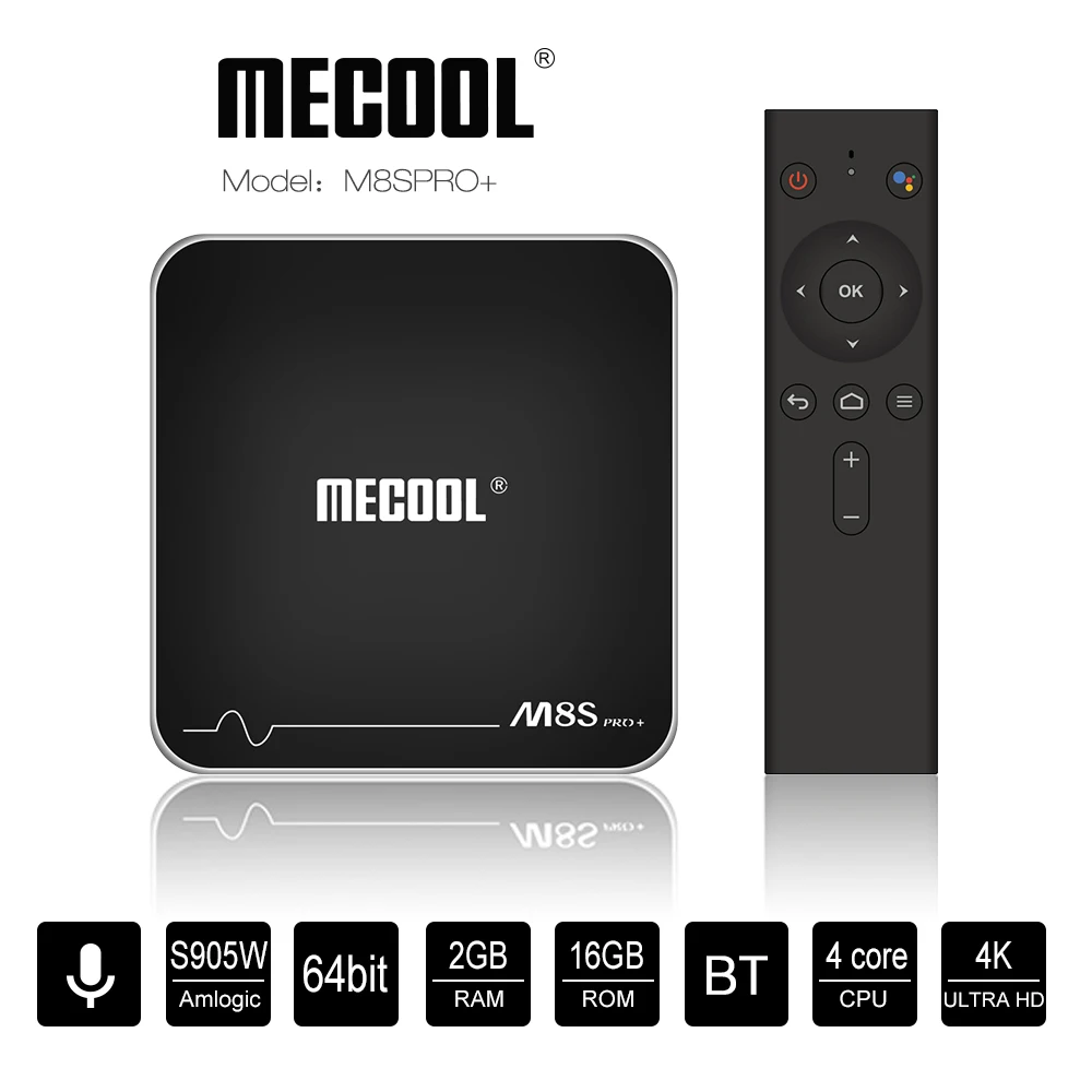 MECOOL M8S PRO+ Android 7,1 ТВ приставка с голосовым пультом дистанционного управления Amlogic S905W 2 Гб 16 Гб 2,4G WiFi 100 Мбит/с BT4.2 4k медиаплеер