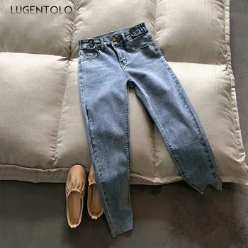 

Lugentoloi Women Spriong Jeans Koran Thin Joker Pants High Waist Straight Solid Light Blue Casual Fahion Pencil Jeans