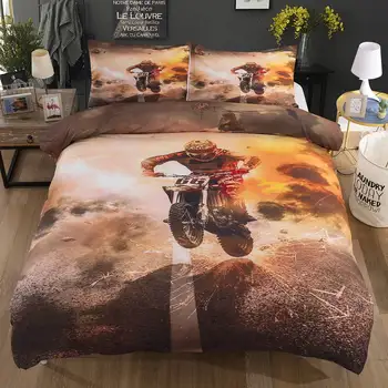 

3D motorcycle printed bedding yellow background violent motorcycle leapping war printing bedding sets 2/3 pcs