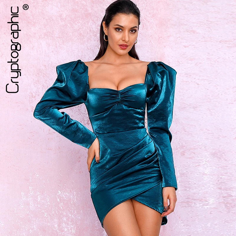 

Cryptographic Vintage Wrap Dresses for Women Puff Sleeve Backless Bodycon Dress Autumn 2019 Party Dresses Club Sexy Mini Dresses