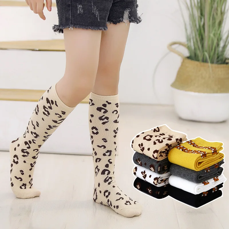 

New Leopard Girls Knee High Socks Autumn Winter Striped Soft Leg Warmers Cotton Long Socks Boys Girls Socks for Children 2-12Y