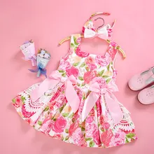 Cutestyles/Платья с цветочным принтом для девочек; сезон лето; коллекция года; яркая Одежда для девочек; От 3 до 12 лет; детская одежда с розовыми бантами; EG-DMGD203-18