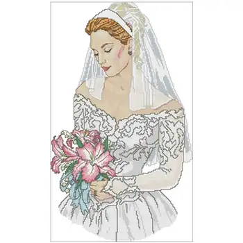 

Bride holding bouquet patterns Counted Cross Stitch 11CT 14CT 18CT DIY Cross Stitch Kits Embroidery Needlework Sets home decor