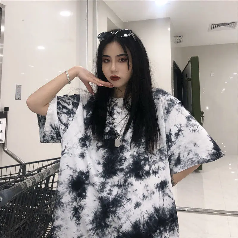 Harajuku Tie Dye парные футболки женские топы с принтом Футболки круглым вырезом хип-хоп