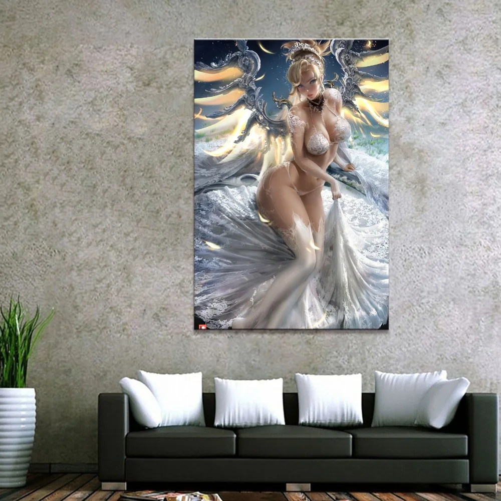 Home Decor Canvas 1 Piece Cute Sexy Anime Overwatch Mercy Art Posters and Prints Painting Home Decoration Wall Pictures