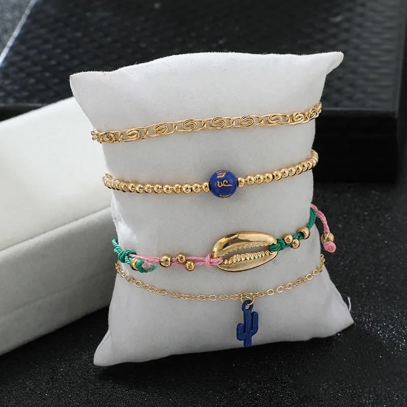 Bohemian Ankle Bracelets Set Multilayer Shell Cactus Proverbs Charm Adjustable Bracelets Women Anklet Foot Jewelry Gift 4Pcs Bohemian Ankle Bracelets Set Multilayer Shell Cactus Proverbs Charm Adjustable Bracelets Women Anklet Foot Jewelry Gift 4Pcs