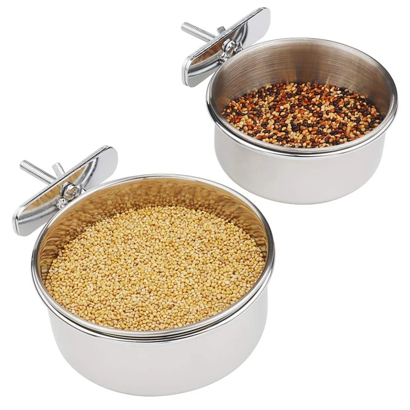 

2-Pack Bird Parrot Feeding Cups with Clamp Stainless Steel Food Water Bowls Dish Feeder for Cockatiel, Conure, Budgies, Parakeet