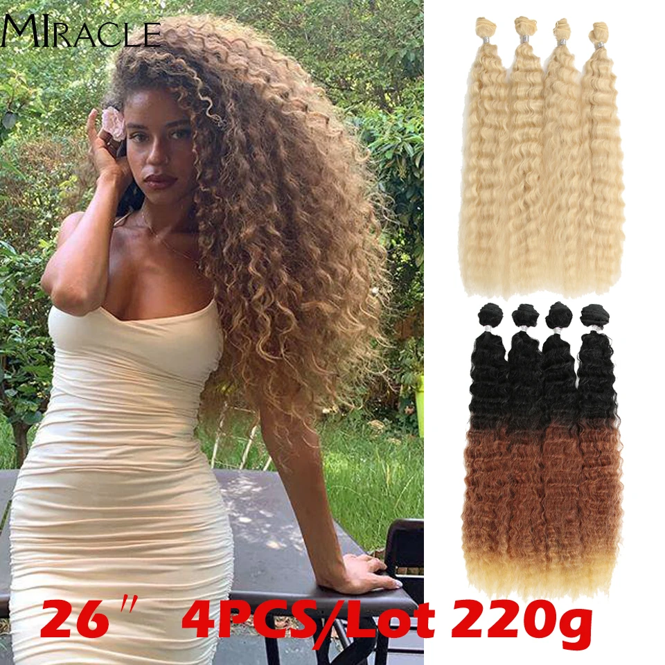 Milagro Afro rizado Pelo Rizado de la onda mechones 4 unids/pack 26 pulgadas Rubio degradado del pelo sintético del pelo mechones Pelo Rizado tejer extensiones de cabello