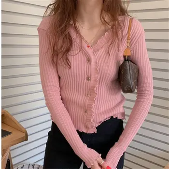 

Alien Kitty Cute V-Neck High Waist All Match Coats Chic Gentle 2020 Sweet Solid Slim Hot Office Lady Cardigans Short Sweaters