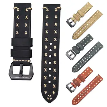 

22mm 24mm Quick Release Bracelet Strap Handmade PU Leather Replacement Watch Band For Fossil Sport 43mm Belt For Suunto Traverse
