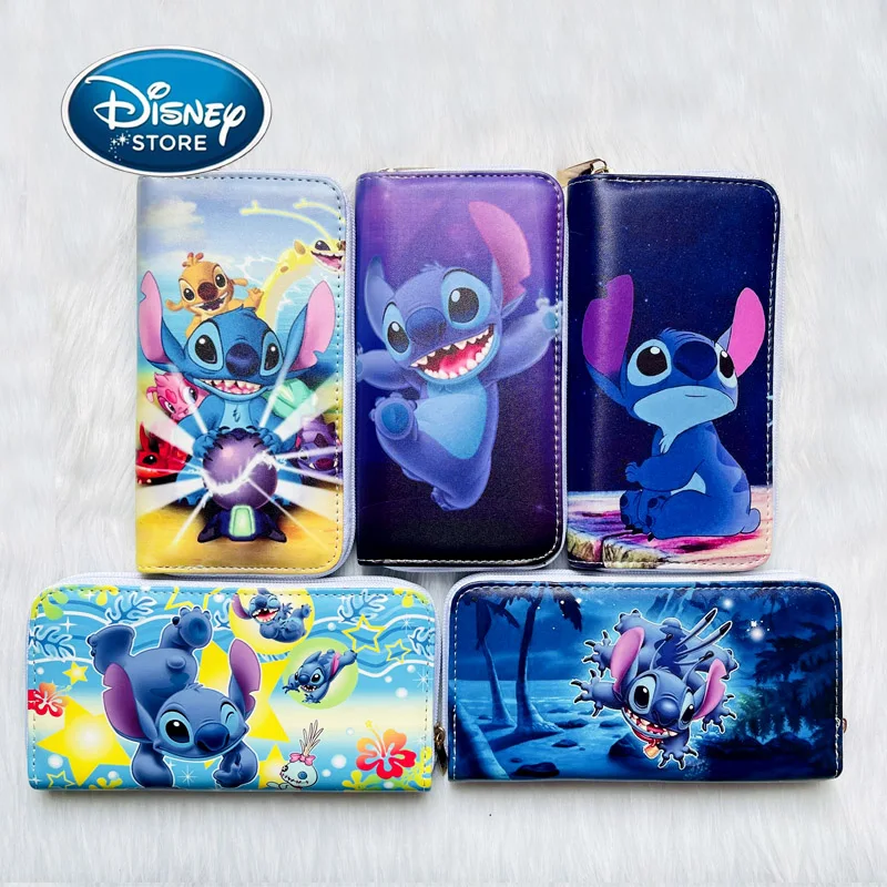 Disney donna portafoglio lungo Cartoon Stitch Coin Bag Cute Anime Lilo & Stitch PU Leather Girl Card Package porta bambini frizione