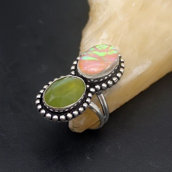 

Double Oval Shape Dichroic Glass Jade Silver Color Ring Free Shipping 6.5# VC55