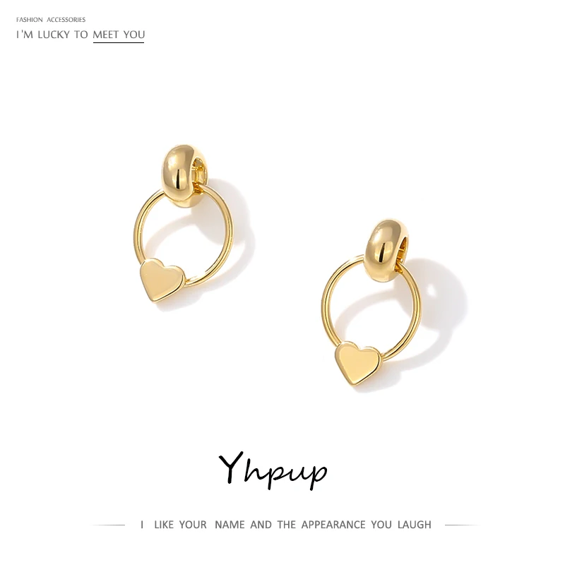 

Yhpup Gold Stud Earrings Korean Chic Copper Round Heart Geometric Earring Women Fashion Jewelry for Lovers Gift S925 Silver Post