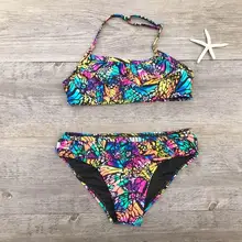 1 шт., топы+ шорты, 1 шт., комплект из полиэстера для маленьких девочек, бикини с рюшами и бабочками, купальный костюм, купальная одежда, Прямая