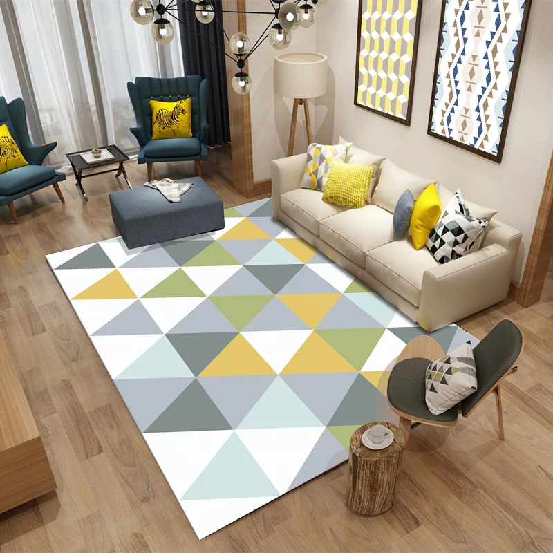 Antibacterial Geometric Grids Carpet Rug For Living Room Bedroom Kitchen Bathroom Washable Mildew Proof Safety Floor Protection