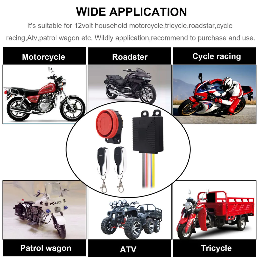 

12V Motorcycle alarm Universal Scooter Motorcycle Car Alarm Modification Sound burglar Alarm practical Spare Parts #726