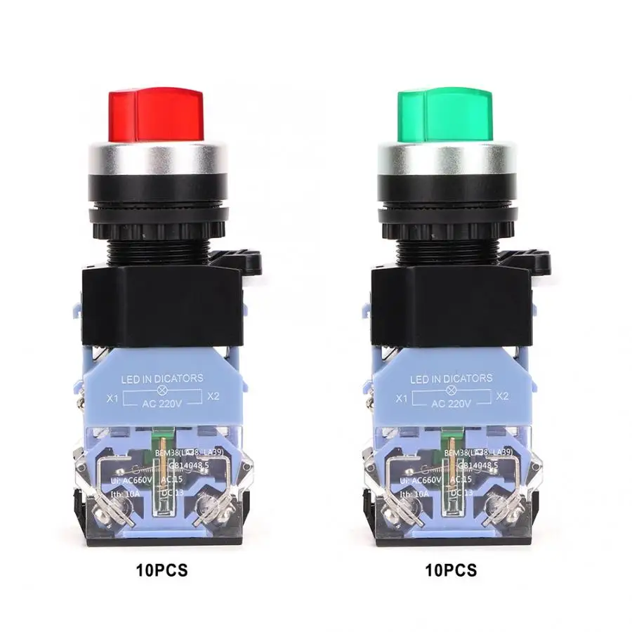 

10 Pcs/Lot Lock self-locking Push Button Switch BEM38-11XD/21 22mm Knob Switch ON/OFF with Indication Light for Circuit Control