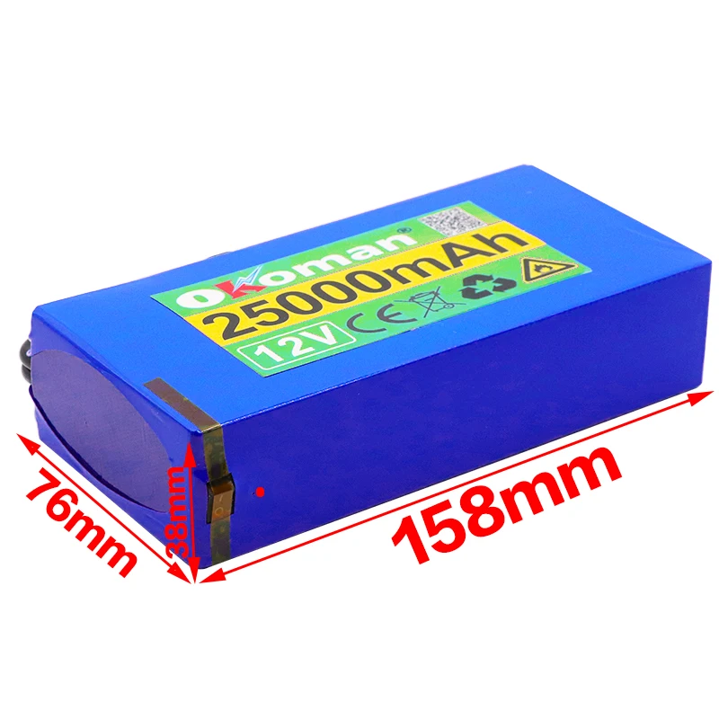 12v 25000mAh lithium-ion Rechargeable battery High Capacity 12.6v 25Ah AC Power Charger With charging indicator+ charger