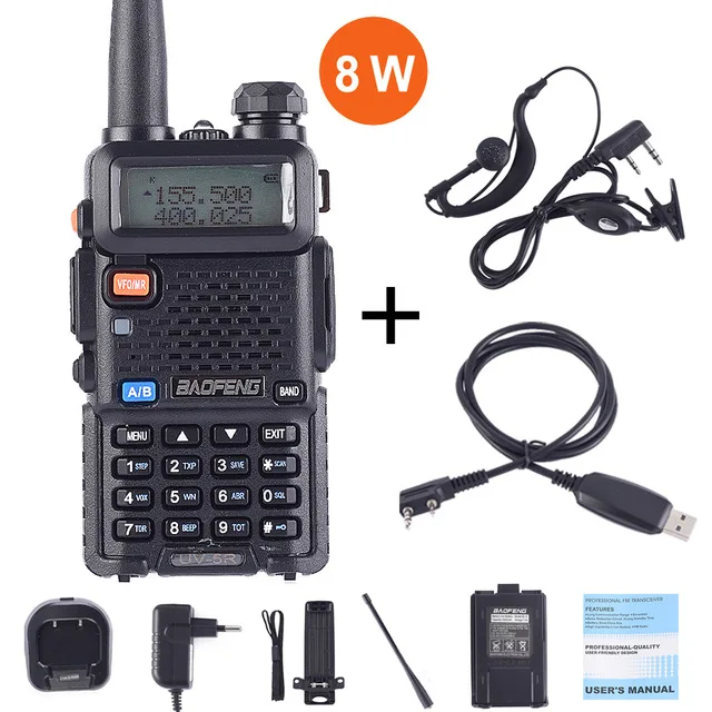 8 Вт истинно высокий мощный двухсторонний радио Walkie Talkie CB Ham портативный радио 10 км дальность 8 Вт охотничий Baofeng UV-5R 8 Вт - Цвет: UV5R-8W-Earp-cable