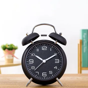 

4 inch Twin Bell Alarm Clock Metal Frame 3D Dial Alarm Clock Student With Children's Clock Bedroom Luminous Night Bedside Clock