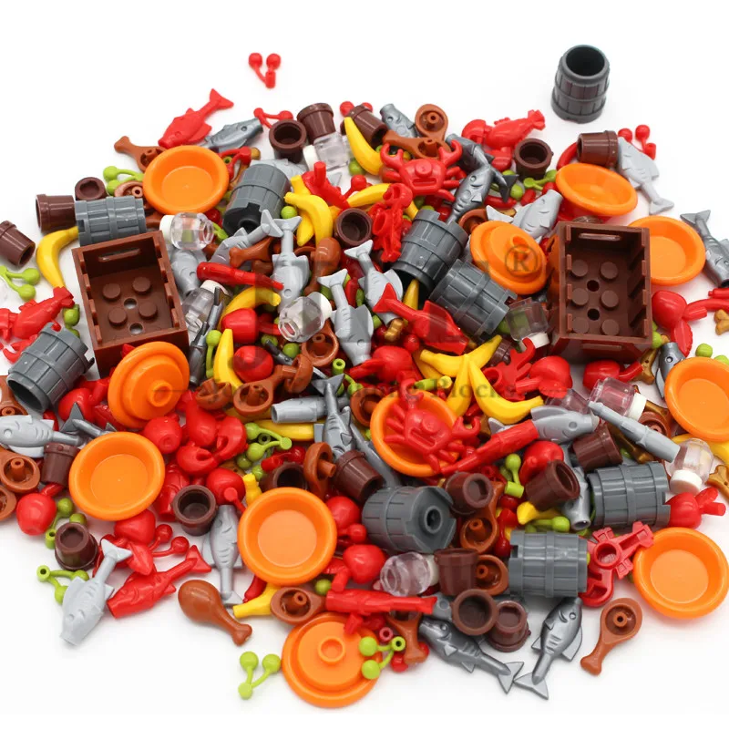 Детали конструктора Moc Food детали для сборки колбасы фруктовое блюдо барабанная