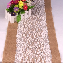 Home Family Rustic Jute Hessian Burlap Lace Patchwork Table Runner Home Wedding Party Table Decoration