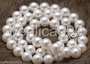 

natural 9-10mm AAA+ south sea white Round pearl necklace 18" silver Clasp