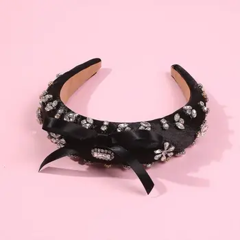 

Imitation Diamond Headband Ribbon Bowtie Sponge Hair Hoop Band Women Party Decor Premium Quality