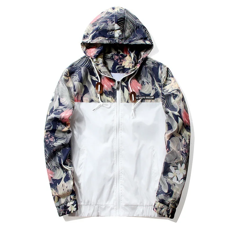 Floral Jacket 2019 Autumn Mens Hooded Jackets Slim Fit Long Sleeve Homme Trendy Windbreaker Coat Brand Clothing Drop Shipping | Мужская