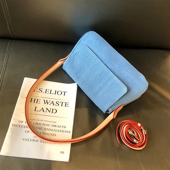 

Women's Designer Handbags 2020 New Dark blue Denim Baguette Shape Shoulder Bags Fashion Lady Hand bag Casual Zipper Armpit Bags