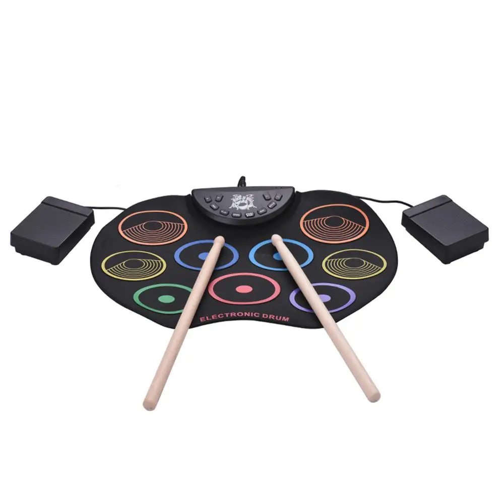 

Compact Size Roll-Up Drum Set Electronic Drum Kit 9 Silicon Drum Pads USB/Battery Powered with Drumsticks Foot Pedals Great Holi