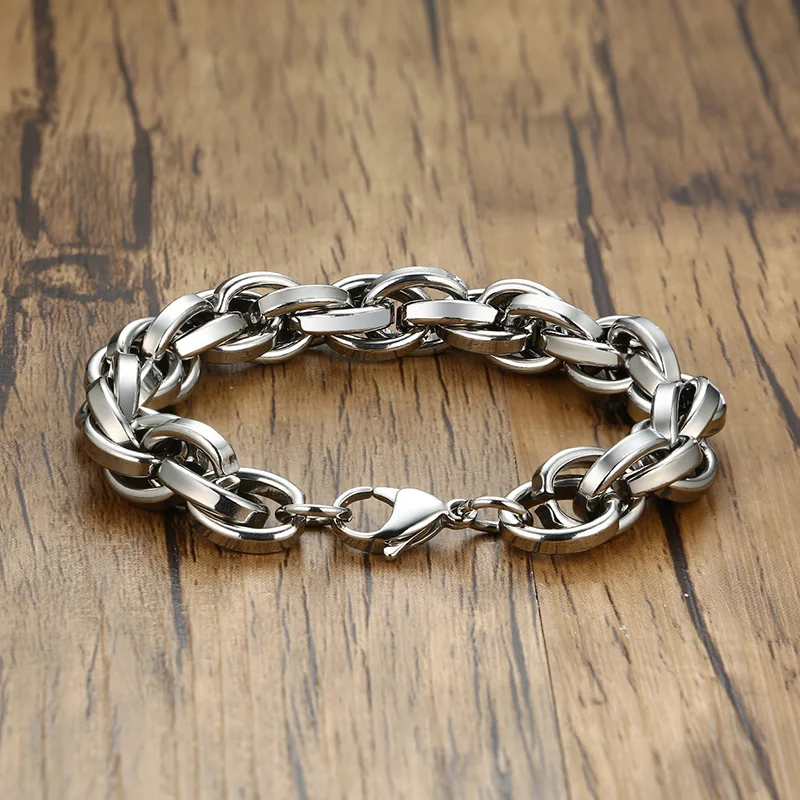 Men Twisted Rope Chain Bracelet Huge Heavy Stainless Steel Cage Link Brazalets - Image 2