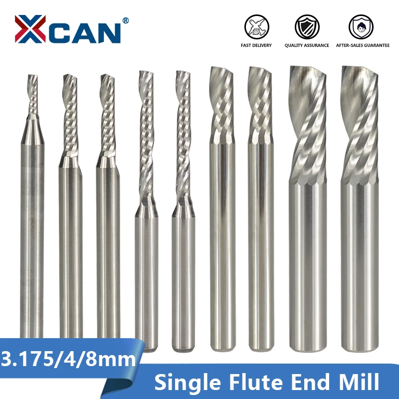XCAN Single Flute Milling Cutter 3.175 4 6mm Shank Carbide End Mill One
