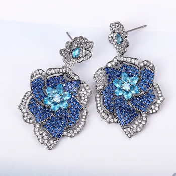 

XIUMEIYIZU Luxury Flower Earring Paved Full Multicolor Zirconia High Quality Rhodium/Gold Plating Wedding anti-allergy Jewelry