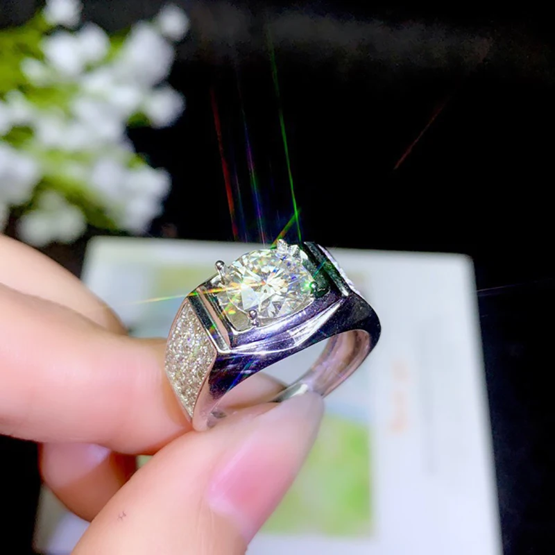 BOEYCJR 925 серебро 1ct/2ct F цвет Moissanite VVS обручальное свадебное кольцо с бриллиантом для мужчин с национальным сертификатом