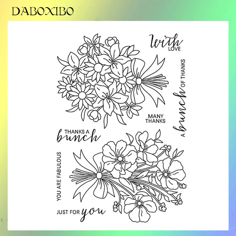 

DABOXIBO Bouquet Of Flowe Clear Stamps Cutting Dies For DIY Scrapbooking/Card Making/Photo Album Silicone Decorative Crafts13X13