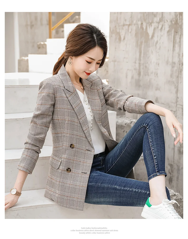 Plaid Small Suit Women's Mid-length Long Sleeve Autumn And Winter New Style British-Style Fashion Network Red Leisure Suit Coat