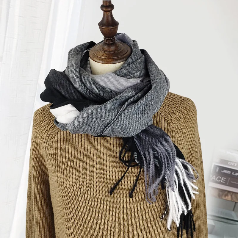 

new Plaid Scarf imitation cashmere black and white plaid British women's barbed hair thickened cashmere scarf for men