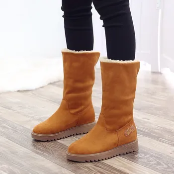 

2019 autumn new snow boots women fashion simple solid color plus velvet comfortable warm casual boots