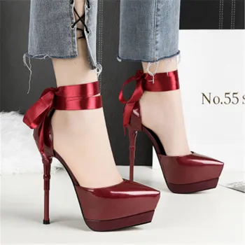 

2020 NEW Women 14.5CM Platform High Heels Summer Sexy Ankle Riband Pointed toe Party Dress Shoes Nightclub Stripper Stilettos