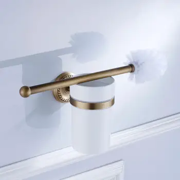 

Bathroom Wall Mounted Brass Toilet Clean Brush Holder with Ceramic Cup Set
