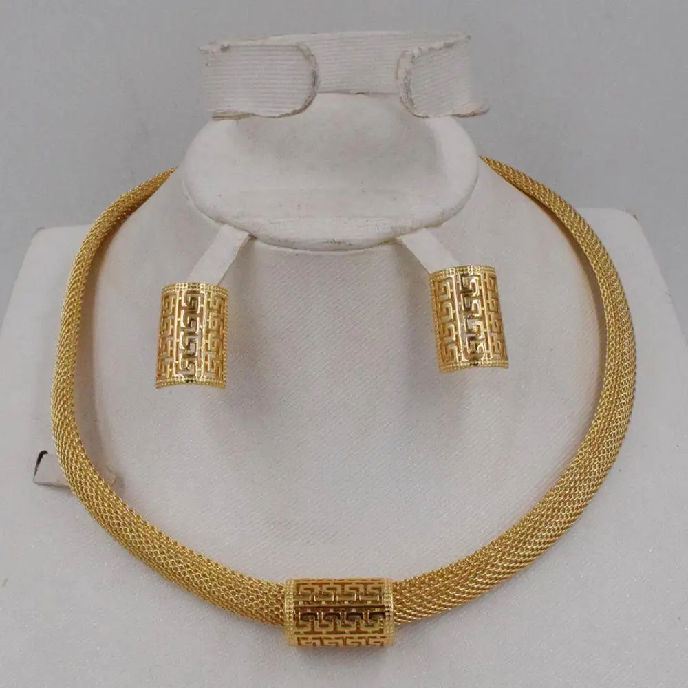 

High Quality Ltaly 750 Gold color Jewelry Set For Women african beads jewlery fashion necklace set earring jewelry
