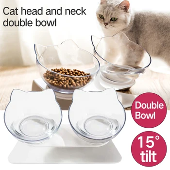 

New Pet Cat Elevated Bowls Durable Double Bowls Raised Stand Cat Feeding & Watering Non-Slip Food Bowl With Protection Cervical