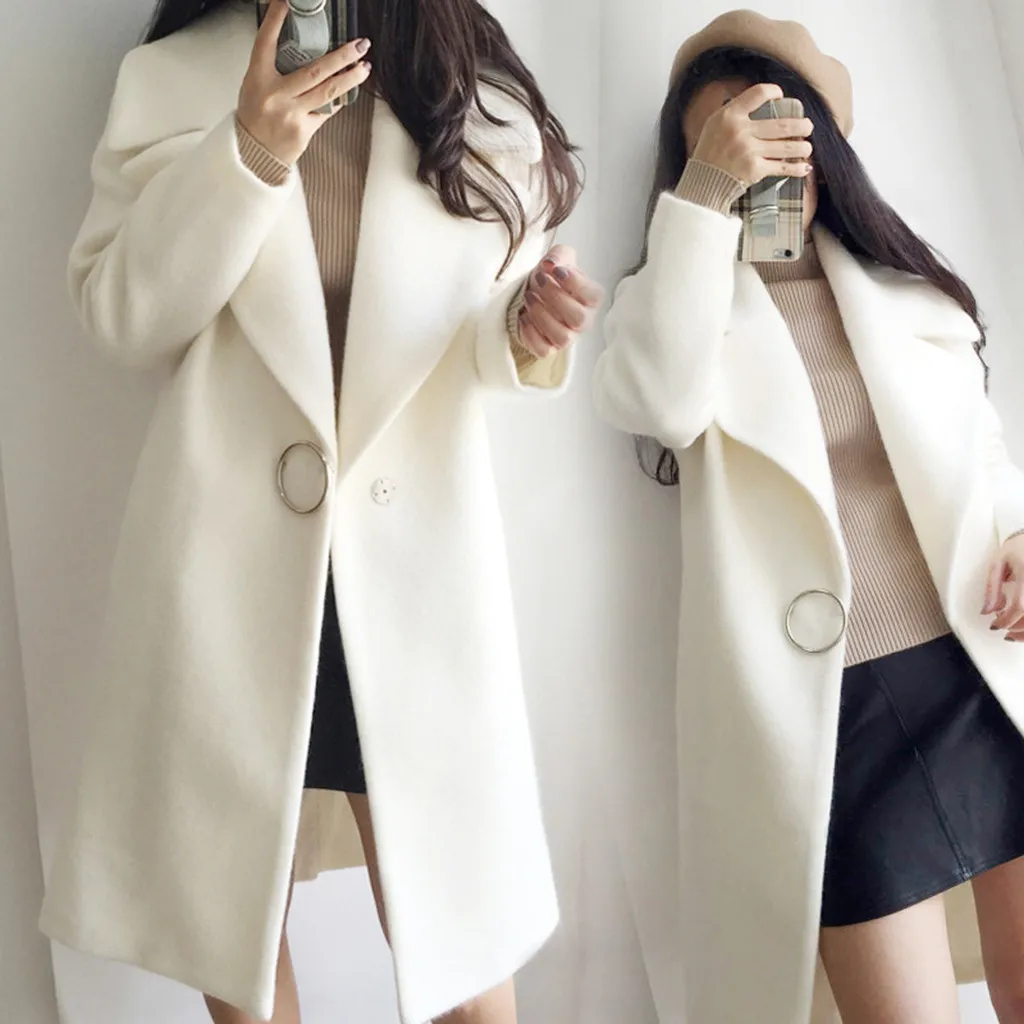 Winter Women Cashmere Wool Jacket New Fashion One Button Long Loose Coats Solid Slim Long-sleeved Turn-Down Collar Coats 19Oct25